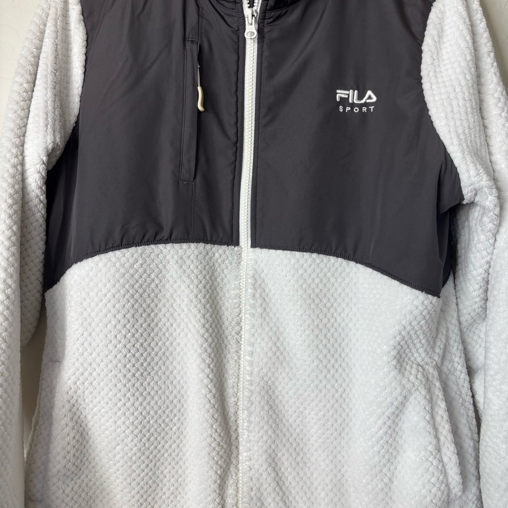 Fila Sport White/Gray Faux Fur Jacket Size Large - Picture 2 of 8